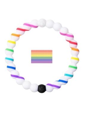 Lokai Pride Rainbow Bracelet XL White Stretch Silicone Unisex NWT